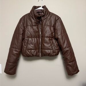 Brown Cropped Puffer Jacket